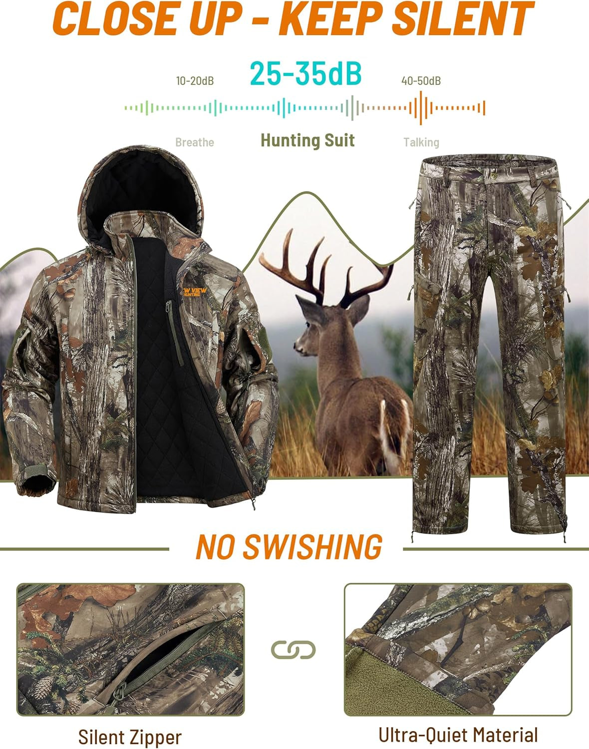 Insulated Hunting Clothes for Men Cold Weather, Warm Camo Hunting Jacket and Pants, Hunting Suit for Deer Duck Hunts