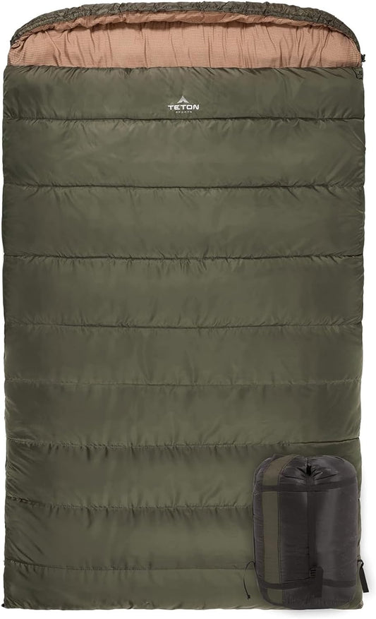 Teton Mammoth Queen Size Double Sleeping Bag- a Warm Bag the Whole Family Can Enjoy – Great for Camping, Hunting and Base Camp. Compression Sack Included