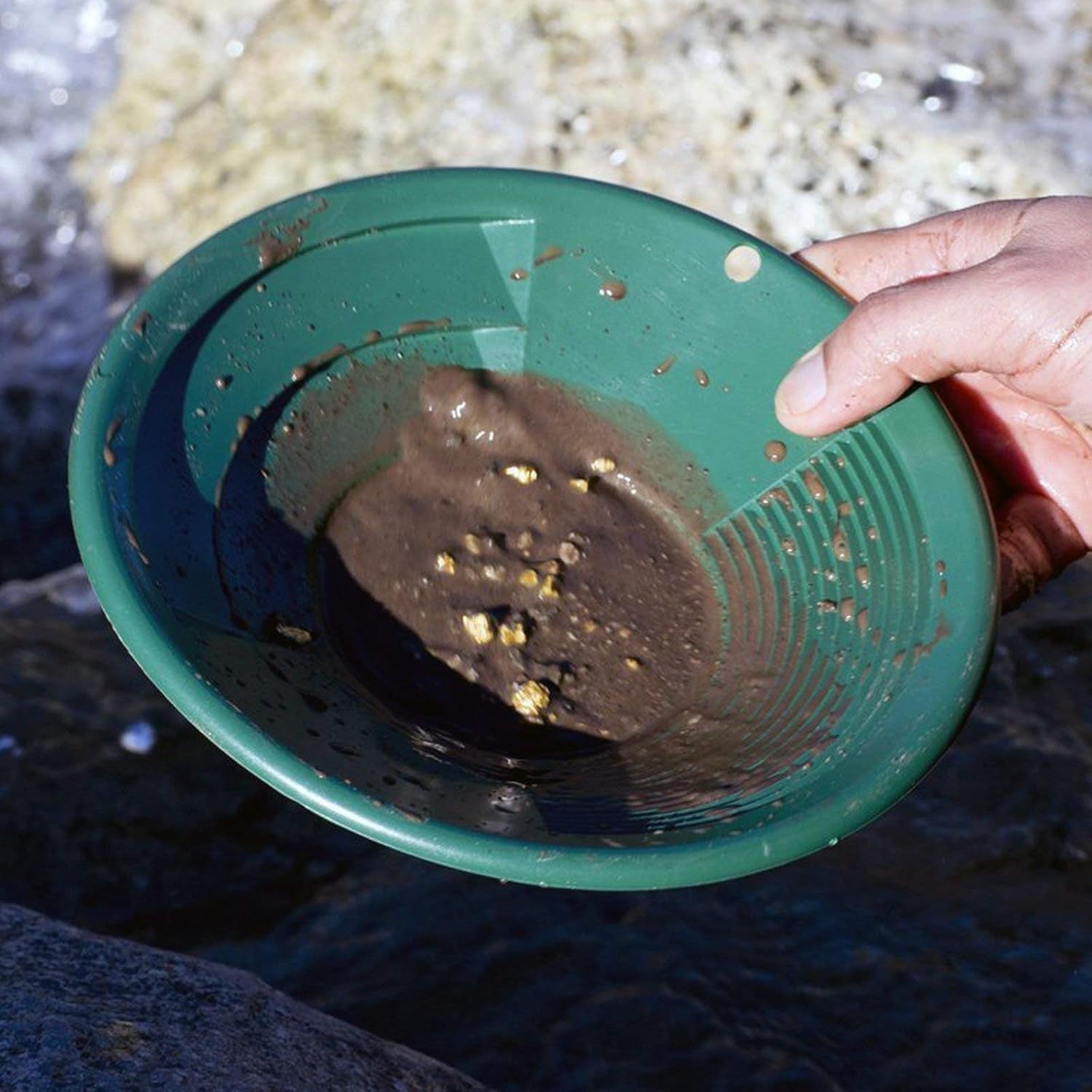 8 Inch Gold Pan with Dual Riffles for Gold Prospecting, Green