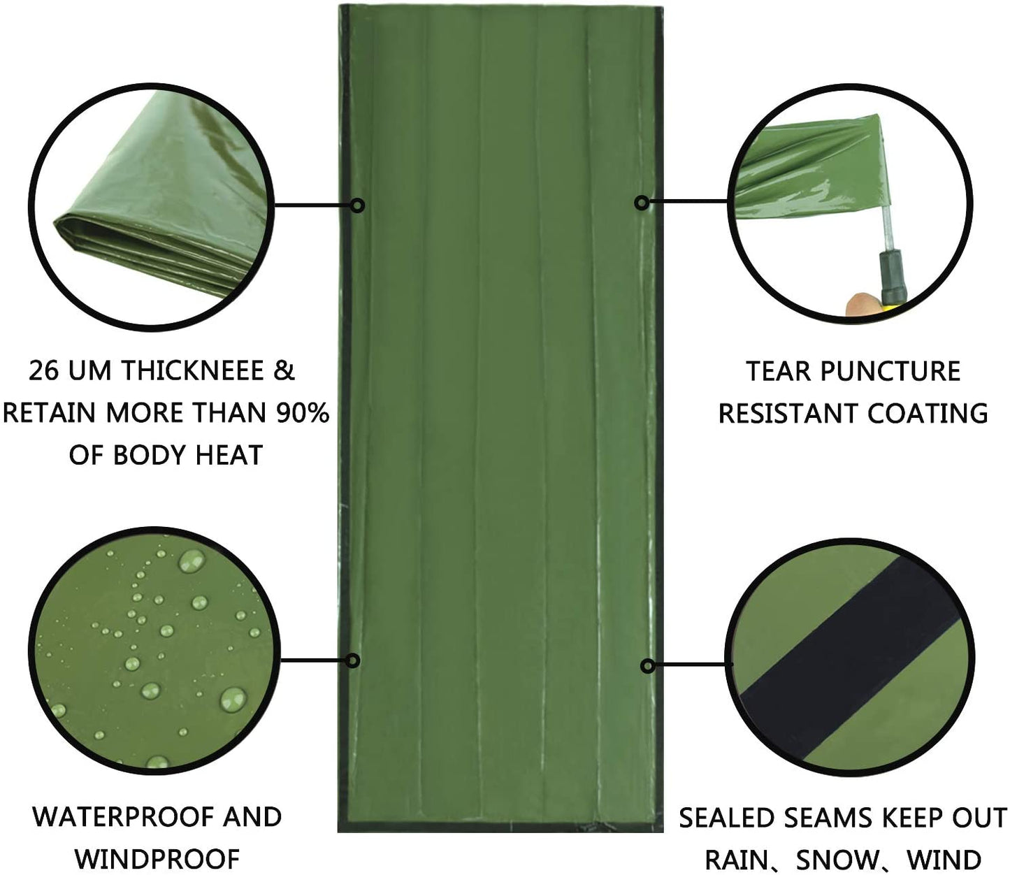 Emergency Sleeping Bag, Lightweight Survival Sleeping Bags Waterproof Thermal Emergency Blanket, Bivy Sack Survival Gear for Outdoor Adventure, Camping, Hiking, Orange, Green