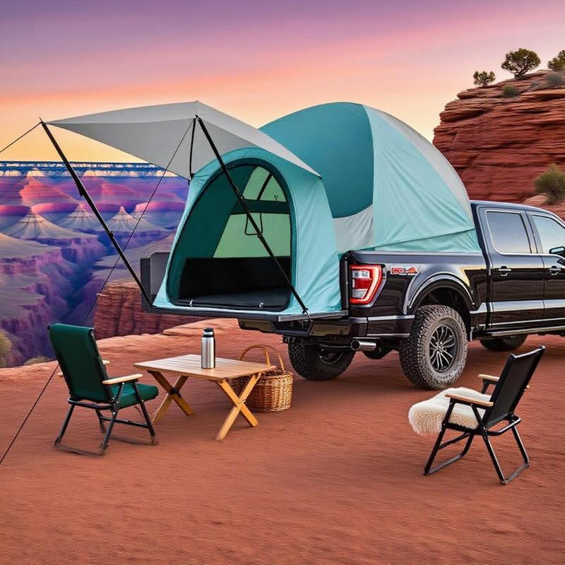 Pickup Truck Bed Tent, 5.5~6.5FT Double Layer Waterproof Camping Tent with Awning, 2-Person Capacity, 190T Polyester