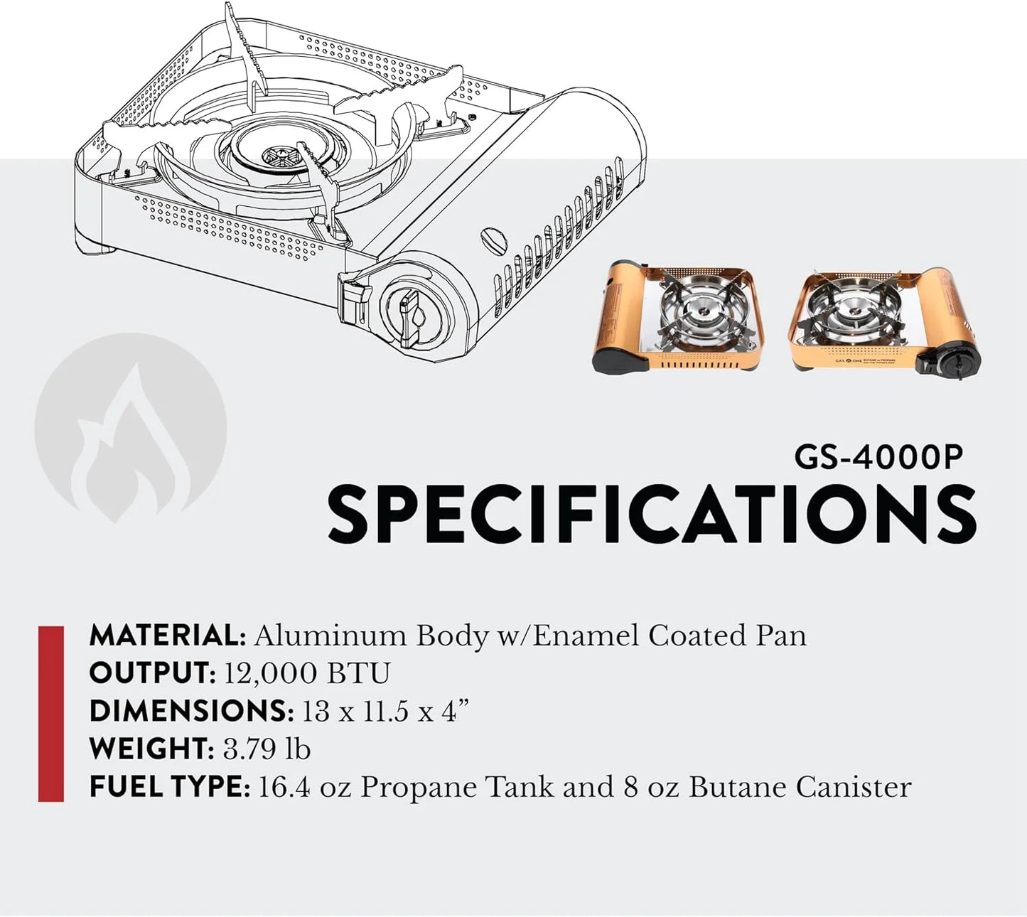 GS-4000P 1-Burner 120,000 BTU Propane or Butane Outdoor Stove with Carrying Case