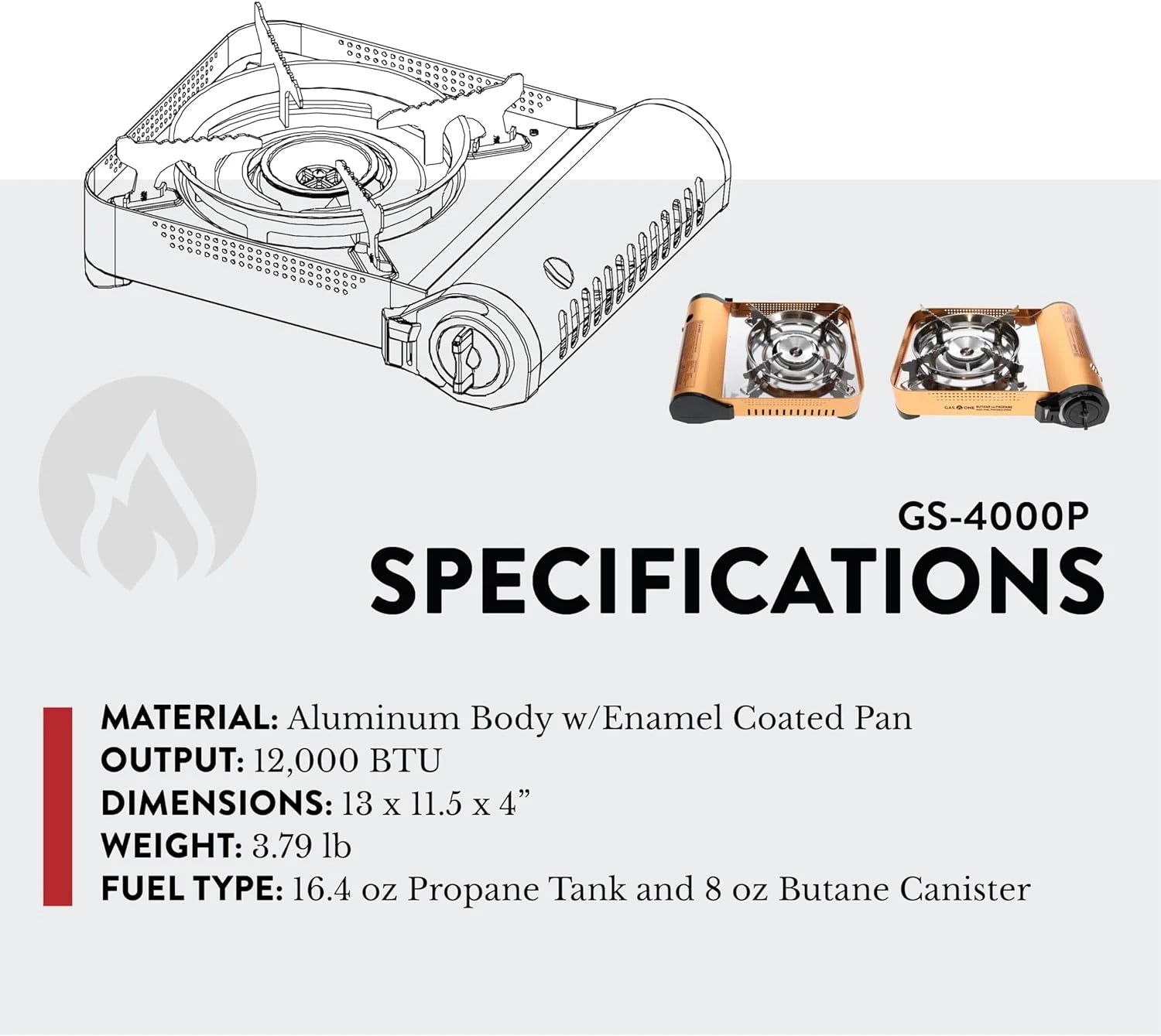 GS-4000P 1-Burner 120,000 BTU Propane or Butane Outdoor Stove with Carrying Case