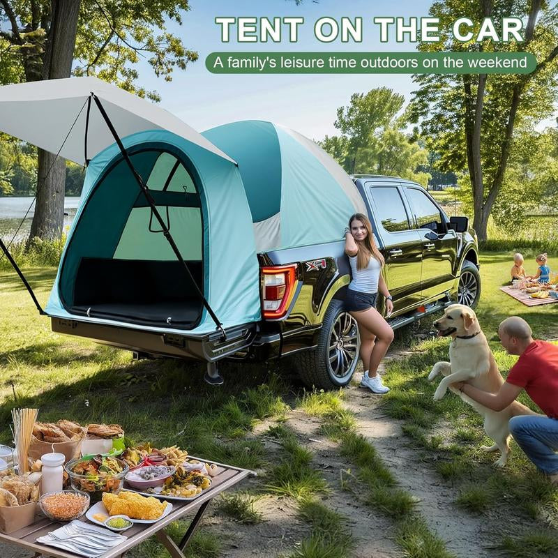 Pickup Truck Bed Tent, 5.5~6.5FT Double Layer Waterproof Camping Tent with Awning, 2-Person Capacity, 190T Polyester