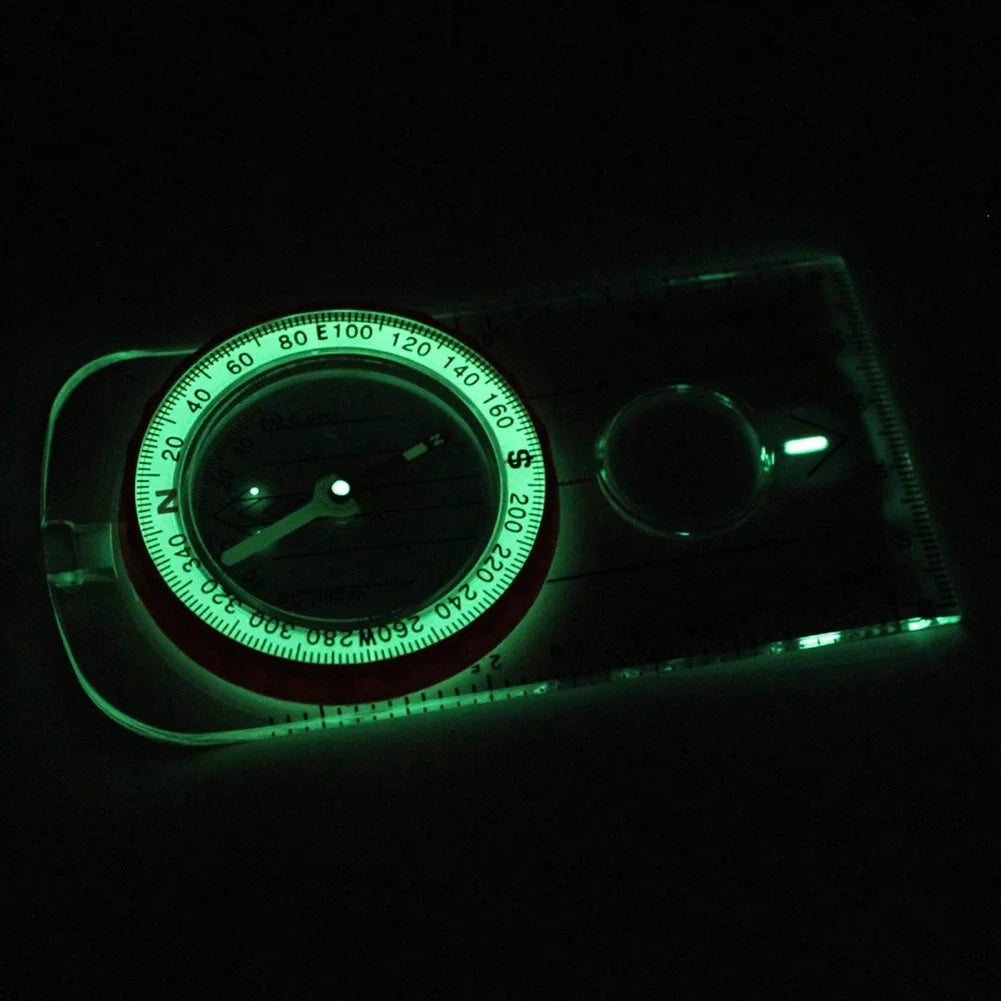 Luminous Compass High Accuracy Waterproof Adventure Warehouse Compass Multifunctional Outdoor with Magnifier for Hiking Survival