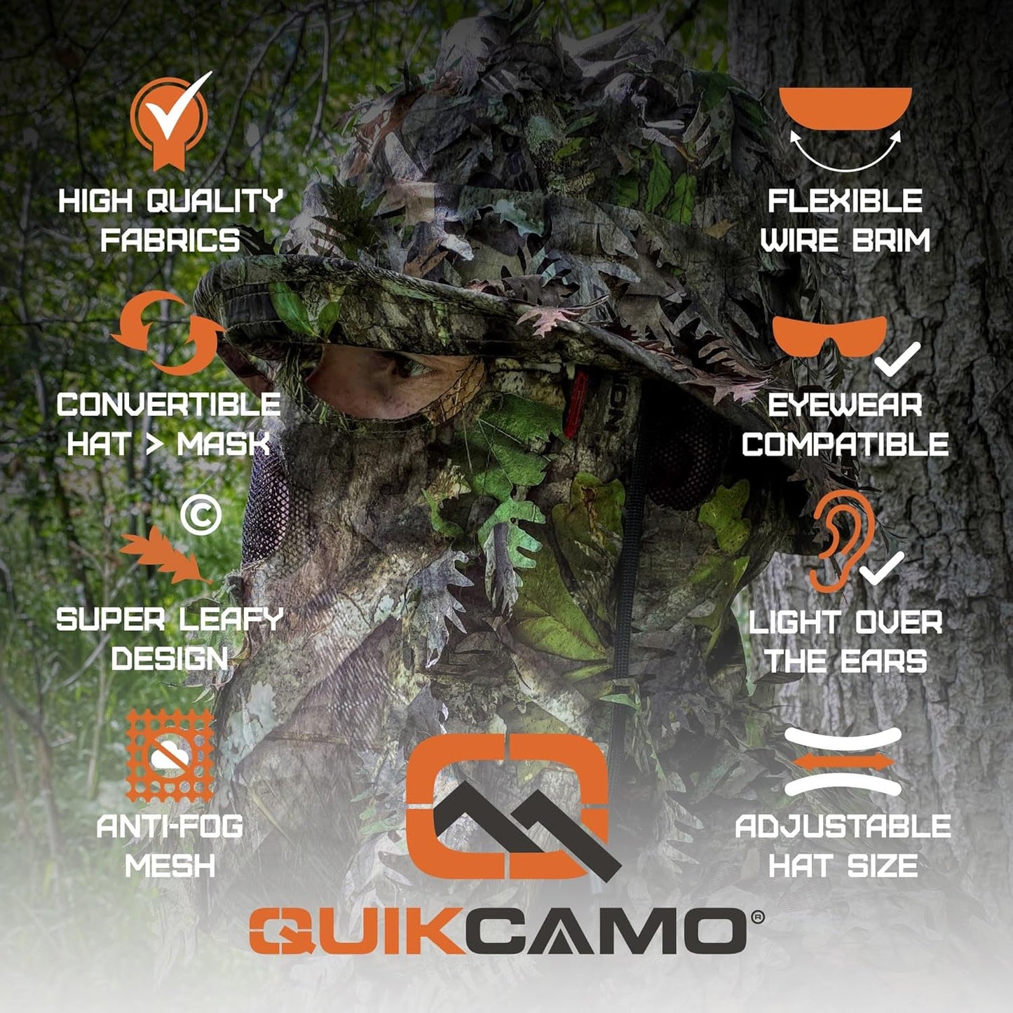 Realtree & Mossy Oak 3D Leafy Camo Face Mask Bucket Hat for Men Deer Duck and Turkey Hunting (Fully Adjustable OSFM)