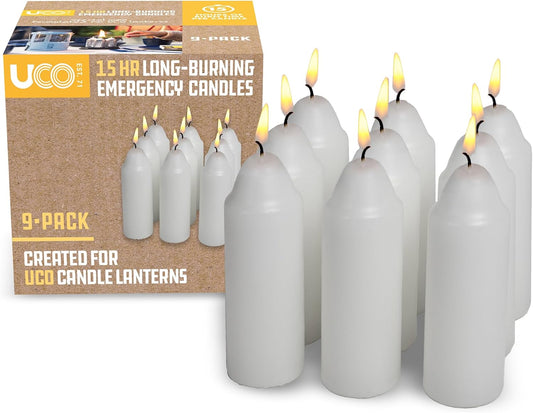 9-Hour White Candles for  Candle Lanterns, Long-Burning Candles for Outdoor, Camping, Prepping Supplies and Emergency Preparedness