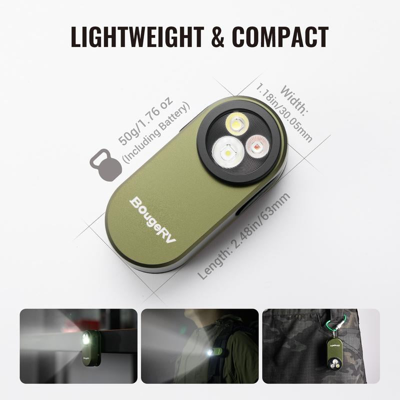 Bougerv Pocket Flashlights, Portable Clip Light, Bright 500 Lumens Mini Flashlight with 5 Modes, USB-C 600Mah Rechargeable, Magnetic Keychain Flash Light for Daily, Outdoor, Home, Work, Camping, Emergencies