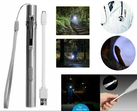 5" LED USB Rechargeable Mini Tactical Flashlight Stainless Steel Torch Pen Light