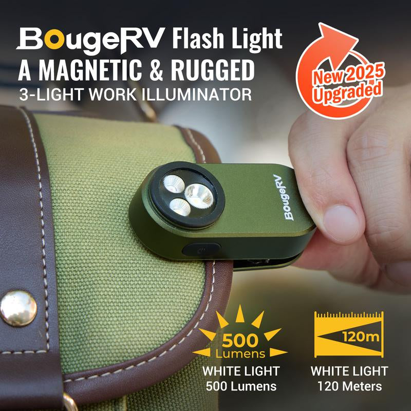 Bougerv Pocket Flashlights, Portable Clip Light, Bright 500 Lumens Mini Flashlight with 5 Modes, USB-C 600Mah Rechargeable, Magnetic Keychain Flash Light for Daily, Outdoor, Home, Work, Camping, Emergencies