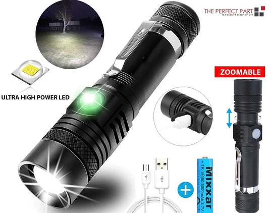 Super Bright 90000LM LED Tactical Flashlight Zoomable with Rechargeable Battery