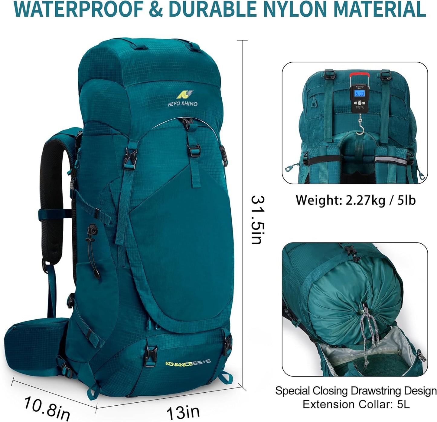 Internal Frame Hiking Backpack 50/60/65/70/80L, Mountain Climbing Camping Backpack Daypack Waterproof Rain Cover