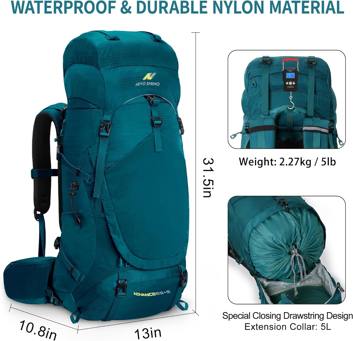 Internal Frame Hiking Backpack 50/60/65/70/80L, Mountain Climbing Camping Backpack Daypack Waterproof Rain Cover