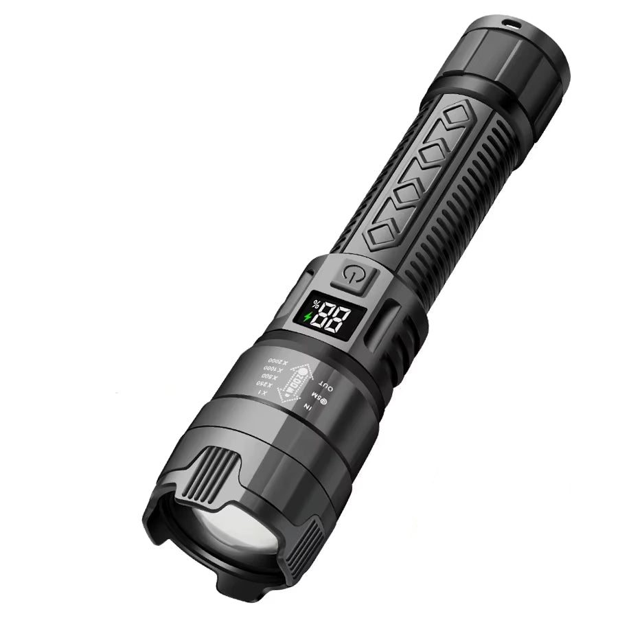 High Strong Power Led Flashlights 2000LM Tactical Torch with Display Light USB Charging Camping Fishing Emergency Zoom Lantern