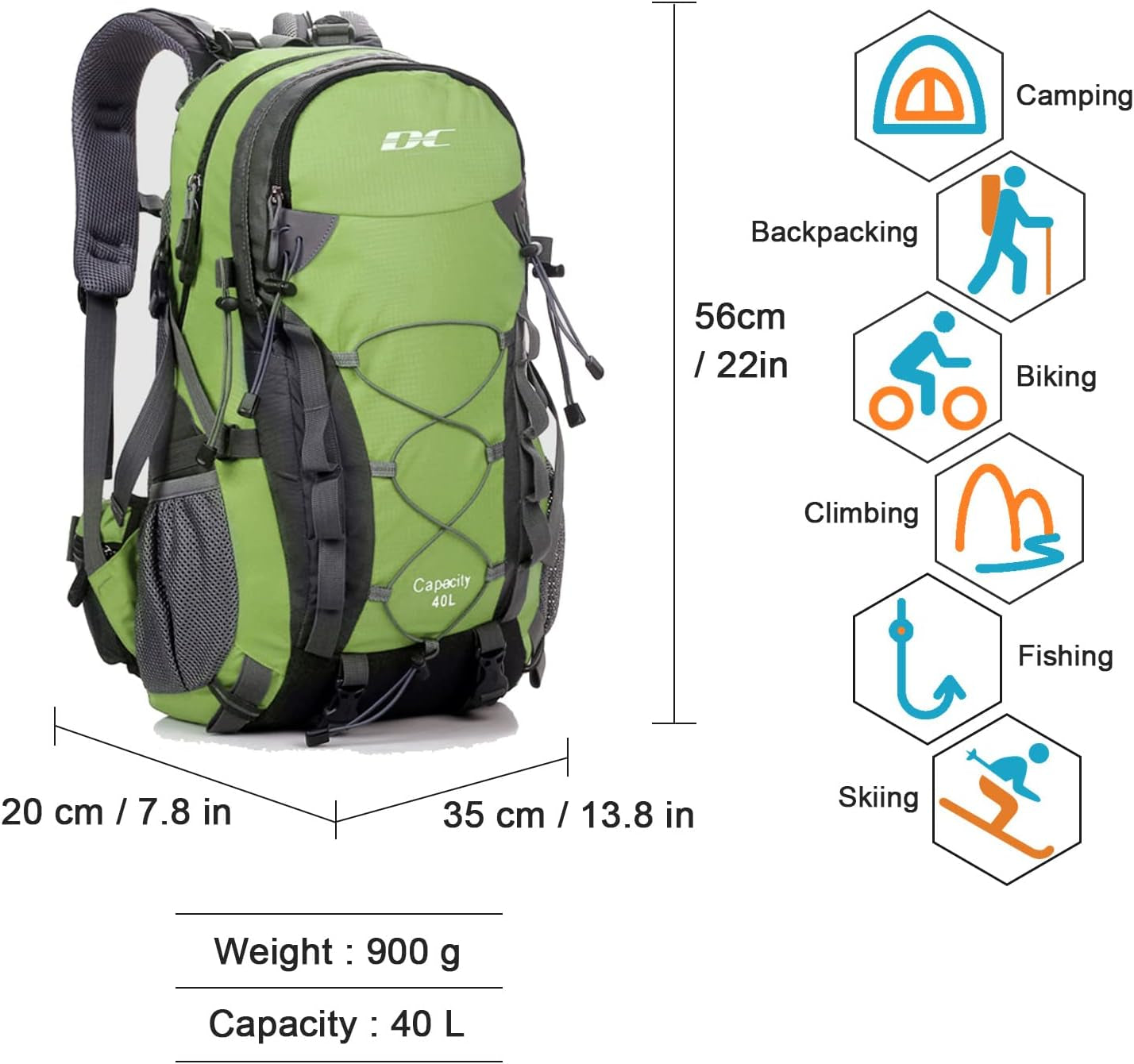 Waterproof Hiking Backpack for Men and Women, Lightweight Day Pack for Travel Camping