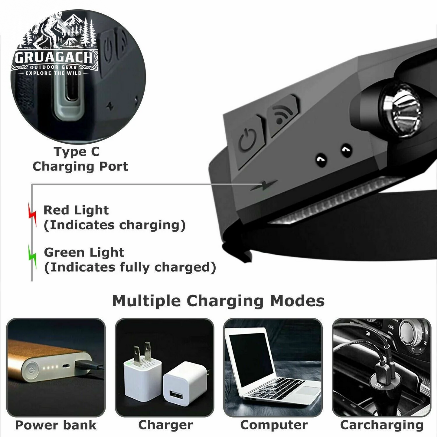 COB LED Headlamp USB Rechargeable Headlight Torch Work Light Bar Head Band Lamp