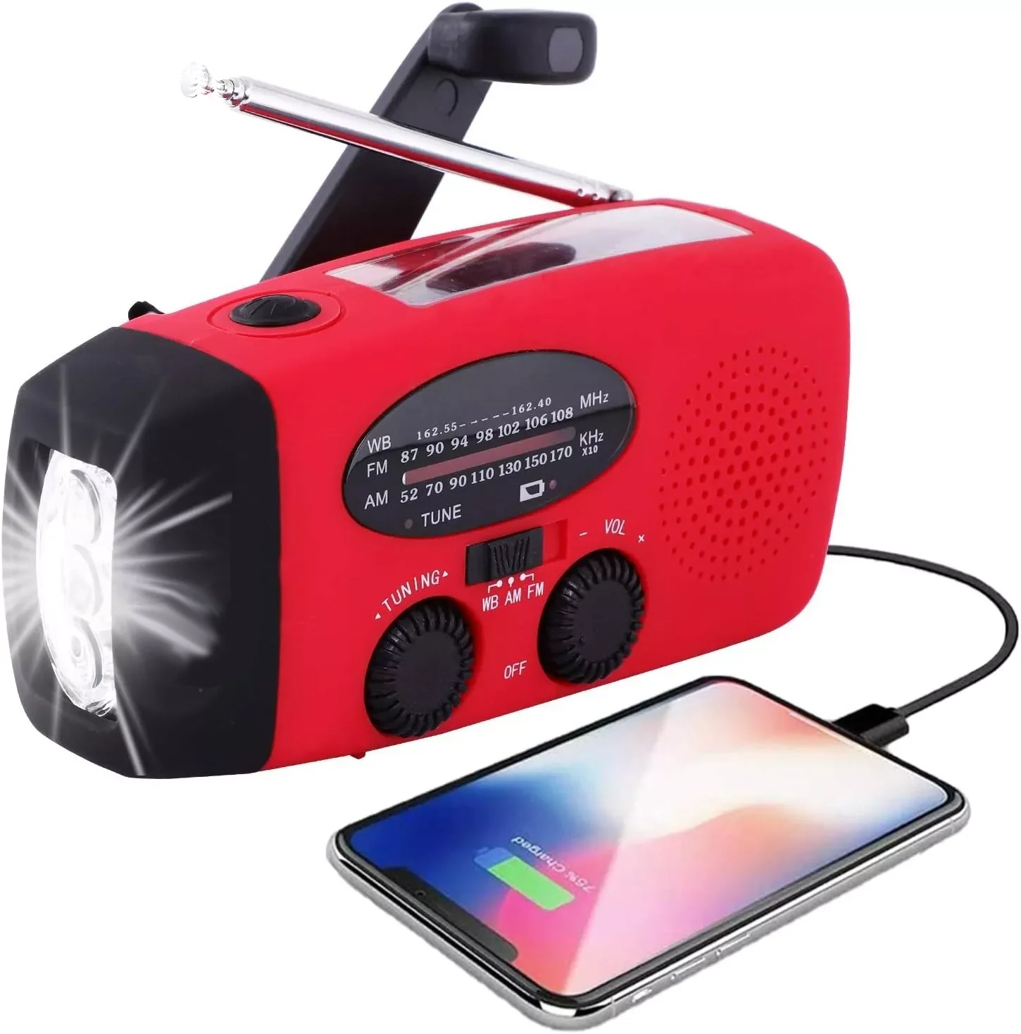 Emergency Radio Crank Solar Hand Weather 1000Mah Power Bank Charger Flash Light