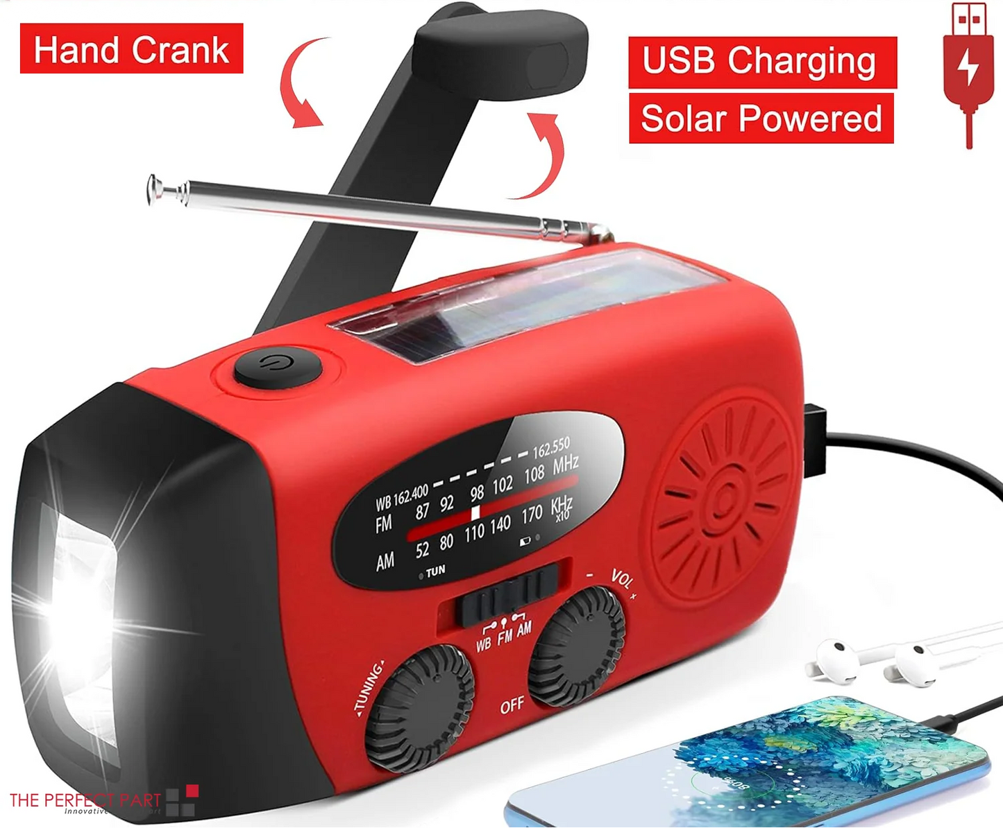 Emergency Radio Crank Solar Hand Weather 1000Mah Power Bank Charger Flash Light