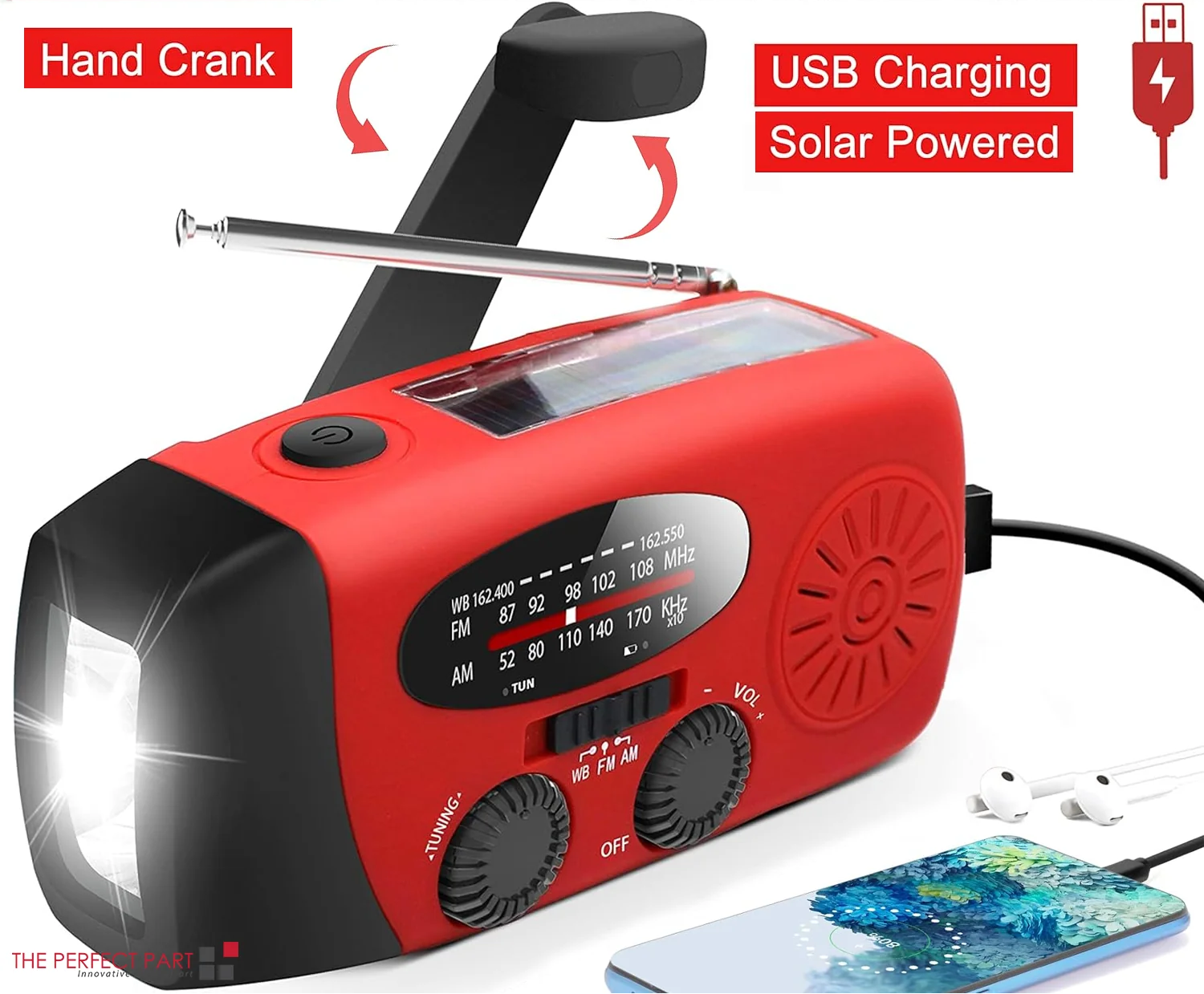 Emergency Radio Crank Solar Hand Weather 1000Mah Power Bank Charger Flash Light