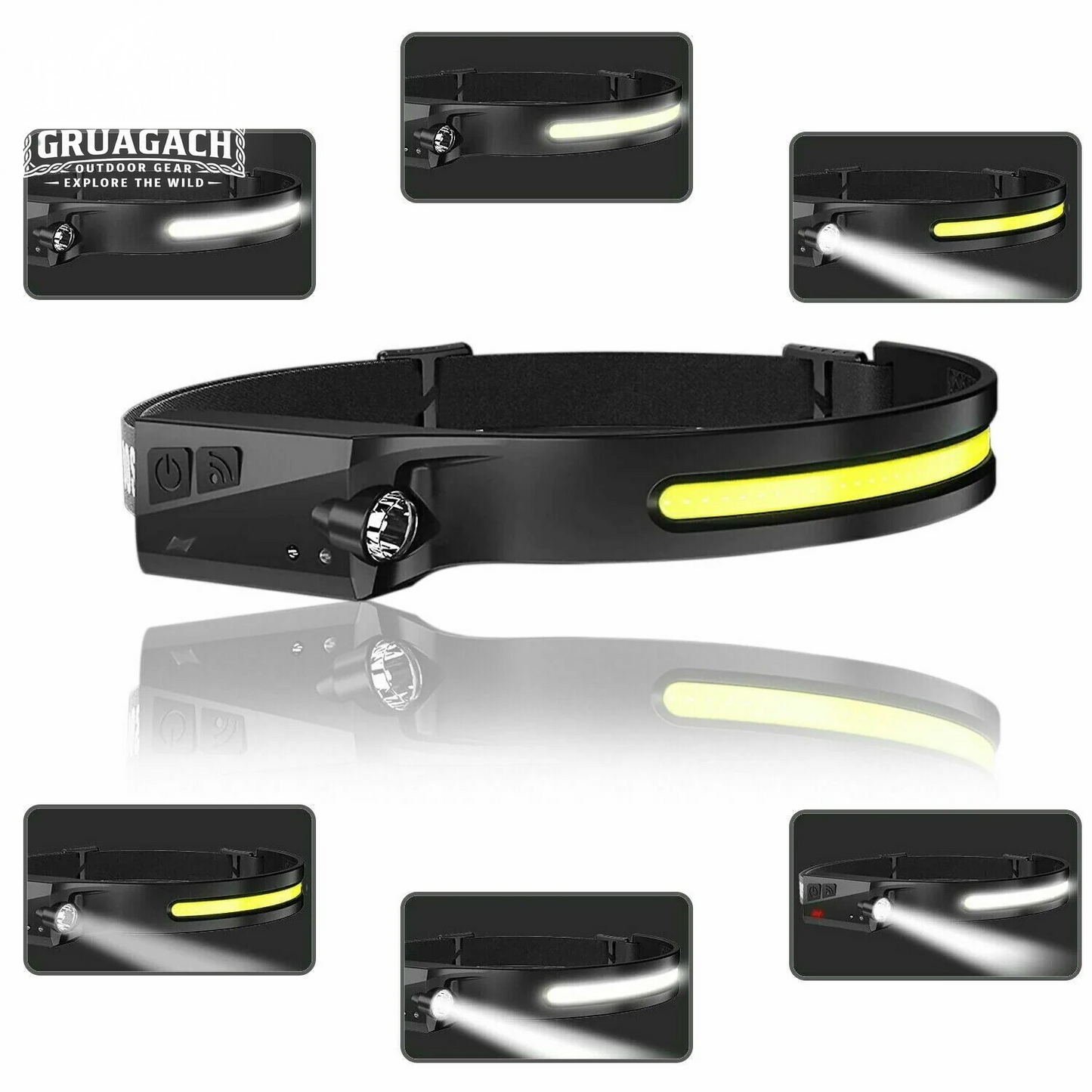 COB LED Headlamp USB Rechargeable Headlight Torch Work Light Bar Head Band Lamp