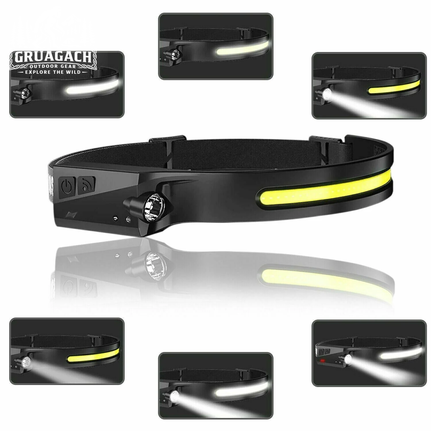 COB LED Headlamp USB Rechargeable Headlight Torch Work Light Bar Head Band Lamp