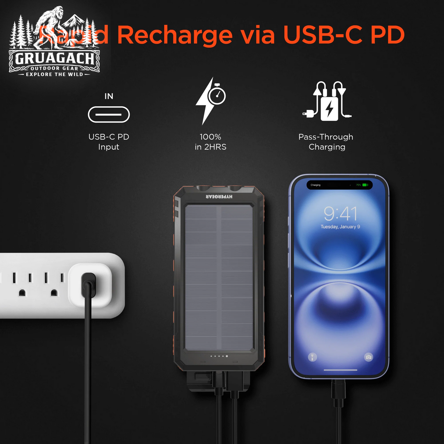 Hypergear Solpro 10K Fast Charge Solar 10000Mah PD Power Bank