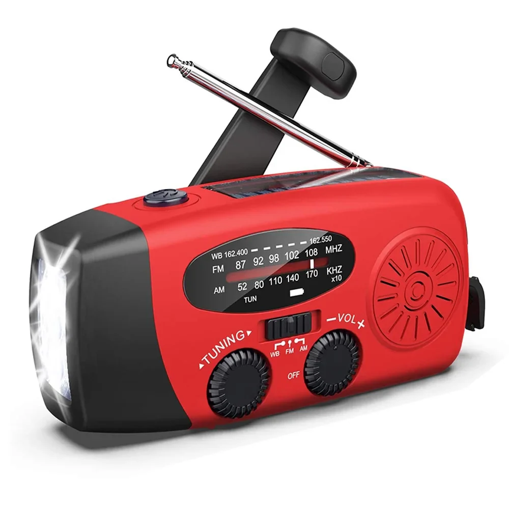 Emergency Radio Crank Solar Hand Weather 1000Mah Power Bank Charger Flash Light