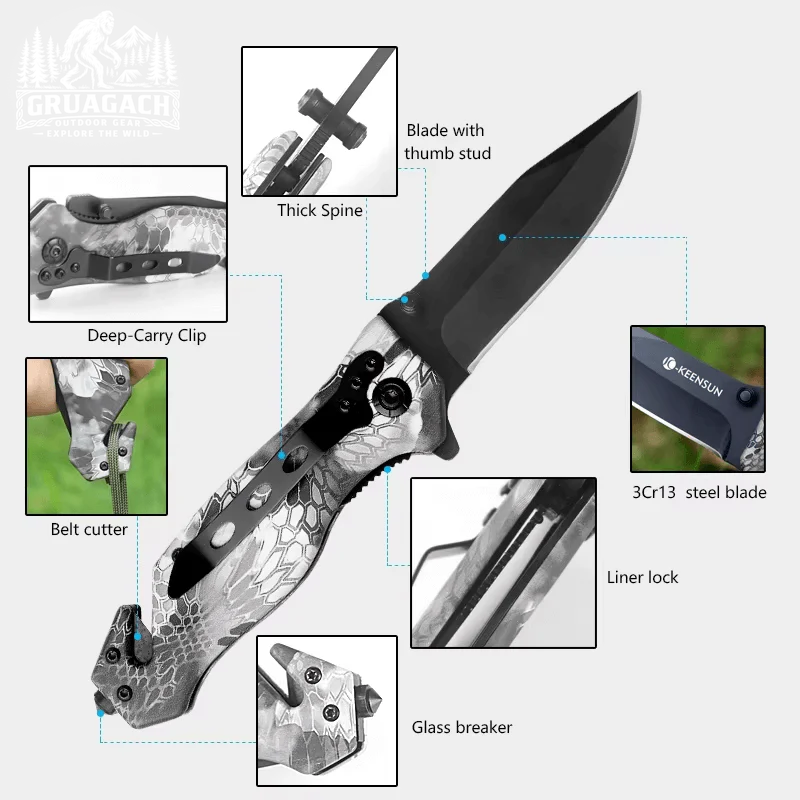 Multi-Function Folding Blade Pocket Knife | Tactical Survival Hunting & Camping Knife